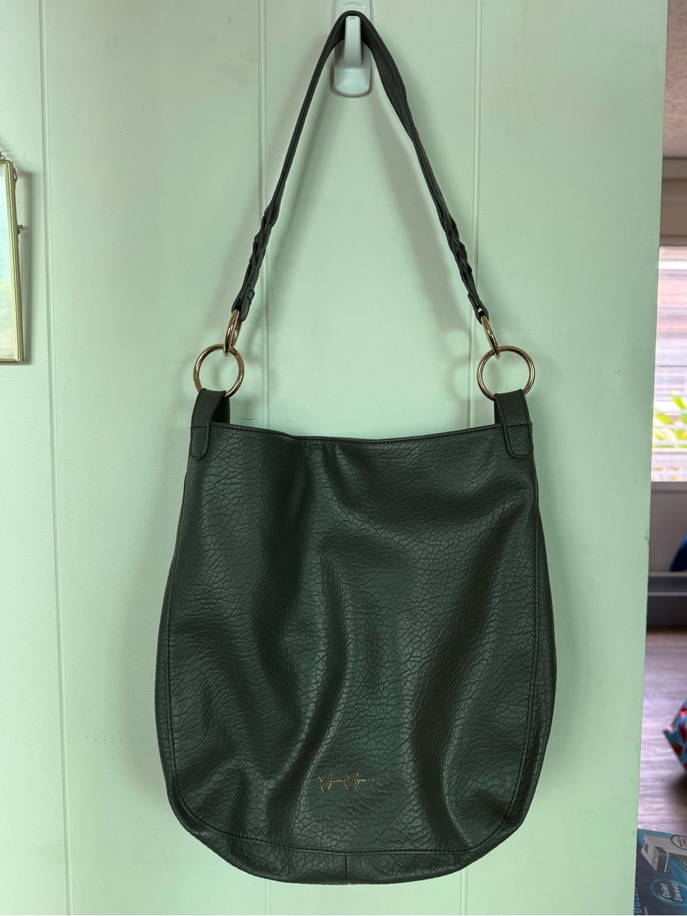 Jessica Simpson Grey Faux Leather Shoulder Bag with Braided Strap